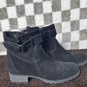 Clarks Black Suede Ankle Boots with Buckle